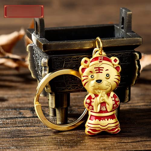 Chinese New Year 2022 Decorations, Chinese Zodiac Tiger Characters Keychain Pendant Ornaments, Spring Festival Lunar New Year Gold Tiger Keyring, Suitable for New Year Gifts, Car Charm