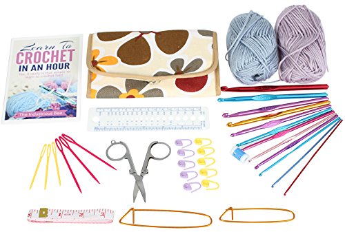 LEARN TO CROCHET IN AN HOUR KIT! Easy For Beginners. Everything You Need To Master Crochet Fast. Complete Set Contains 56 Page 'How To Crochet' Book, 12 Quality Crochet Hooks & Yarn.