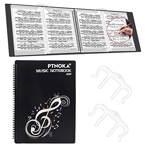 FEIQIAN Sheet Music Folders Music Binder 4 Pages Expand Spiral-Bound ，Fits 8.5 ''x11'' Paper Writable Page 10 Sleeves 40 Pockets (Letter Size), Black