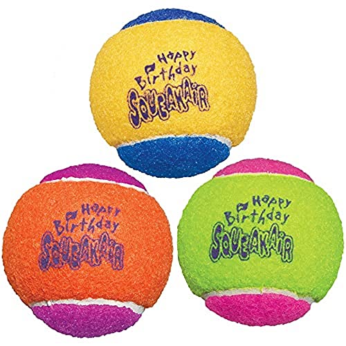 KONG - Squeakair® Birthday Balls - Dog Toy Premium Squeak Tennis Balls, Gentle on Teeth - For Medium Dogs (3 Pack)