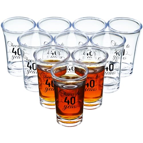Sliner 48 Pack Birthday Shot Glasses Bulk Unbreakable 1.4oz Cheers to 30/40/50/60/70/80 Years Shot Glass Thick Base Mini Clear Plastic Shot Glass Anniversary Favors for Guests Birthday (for 40 Years)