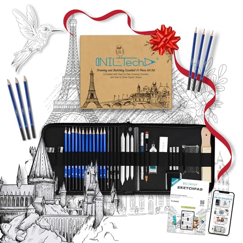 NIL - TECH 37-Piece Premium Art Set Shading Pencils for Drawing, Include Exclusive Tutorials and Sketch Pad – Perfect as Birthday Gifts, Holiday Gifts, or Artist Gifts for Sketch Lovers