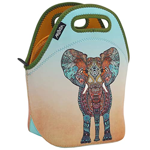 Artovida Artists Collective Insulated Neoprene Lunch Bag - Washable Soft Lunch Tote for Work and Picnic - Design by Monika Strigel (Germany) Elephant - Classic