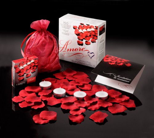 Honeymoon Romantic Gift Set - Bed of Roses Scented Floating Silk Rose Petals and Tea Light Candles