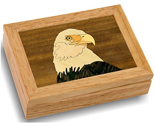 Wood Art Eagle Box - Handmade USA - Unmatched Quality - Unique Original Art Work - Scout Gift, Ring Trinket Jewelry Box (#4101 Eagle Head 4x5x1.5)