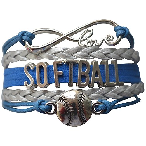 Softball Charm Bracelet (Blue/Silver) Bracelets for teen Girls , Adjustable Bracelet with Softball Charm. Braided Bracelets for Softball Players, Softball Team, and Coaches - by SPORTYBELLA