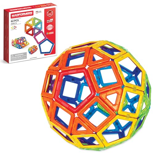 Magformers Basic Set (62-pieces) Magnetic Building Blocks, Educational Magnetic Tiles, Magnetic Building STEM Toy, Multi-colored, Model Number: 63070