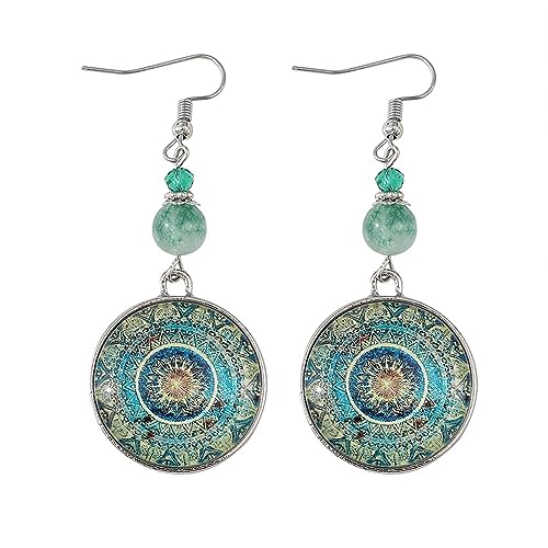 Boho Mandala Round Dangle Earrings:Bohemian Earrings for Women - Handmade Jewelry Gift for Women Meditation Jewelry