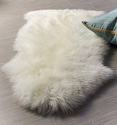 Premium Genuine New Zealand Fluffy Sheepskin Rug, Soft Bedroom/Living Room Rug, Natural White, Large 2' x 3' Single Pelt Sheep Skin Rug for Chair Cover - Super Area Rugs