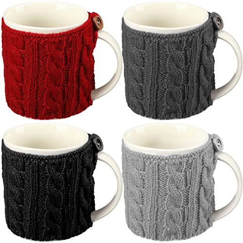 4 Pcs Coffee Mug Cozy Sleeve Mug Cozy Reusable Knitted Cozy Crochet Coffee Sleeves Cup Cozy Tea Cozy Handmade Tableware Coffee and Tea Mug Warmer for Women Men (Assorted Color)