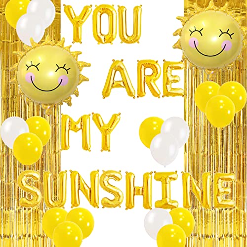 You Are My Sunshine Balloons Gold Sunshine 1st Birthday Party Banner Sun Smile Face/Sunflower/My Only Sunshine/Sunny Summer Day Theme Kid's First Happy Birthday Baby Shower Party Supplies Decorations