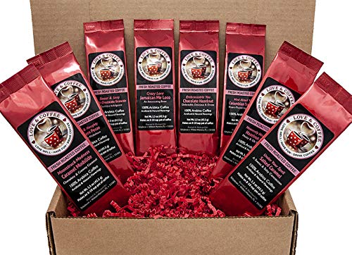 Romantic Coffee Flavors Sampler for Coffee Lovers | Sampler 8 Fun Delicious Fresh Roasted Gourmet Coffees with Love-Inspired Flavor Names and Descriptions on Labels