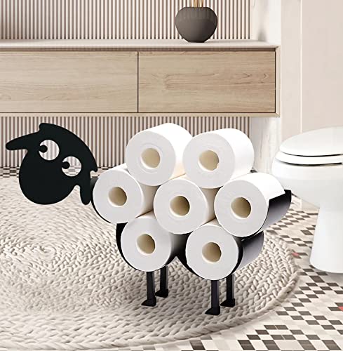 Cute Sheep Animal Paper Holders,Black Metal Toilet Tissue Holder,Decorative Metal Paper Holder,Toilet Paper Storage for Bathrooms,FreeStanding Metal Toilet Paper Organizer Hold Extra 8 Rolls