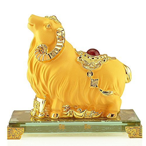 BOYULL Large Size Chinese Zodiac Goat Year Golden Resin Collectible Figurines Table Decor Statue