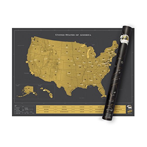 USA Scratch Map – Scratch Off Travel Map of America – Highly Detailed Scratch Poster – Colorful Pictures & Background Map Décor – Great Gift For Travelers – Black and Gold