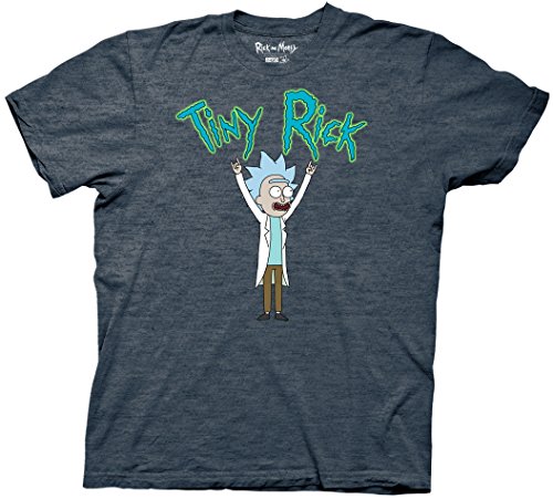 Rick and Morty Tiny Rick Mens Adult T-Shirt (Large, Heather Navy)