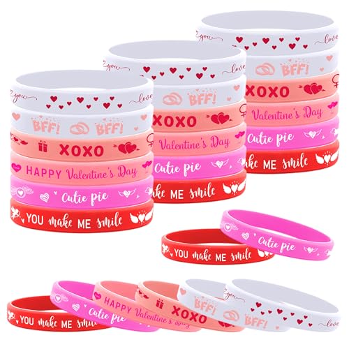 Lesnala 48 PCS Valentine's Day Silicone Wristband 6 styles Classic for Valentine's Day Gifts Valentine's Day Party Favor and Party Decoration