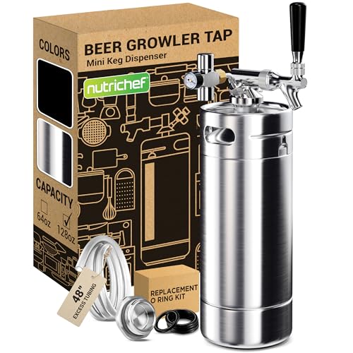 NutriChef Pressurized Growler Tap System, 128oz Stainless Steel Mini Keg Dispenser Portable Kegerator Kit, Co2 Pressure Regulator Keeps Carbonation for Craft Beer, Draft and Homebrew