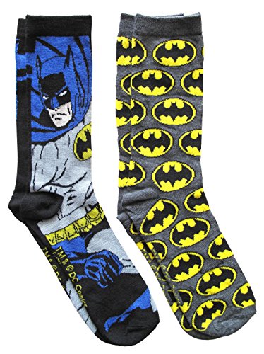 Hyp DC Comics Batman Grey Pattern Men's Crew Socks 2 Pair Pack Shoe Size 6-12