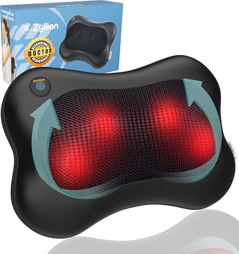 Zyllion Shiatsu Back and Neck Massager with Heat - 3D Kneading Deep Tissue Electric Massage Pillow for Chair, Car, Muscle Pain Relief on Shoulders, Legs, Foot - Doctor Recommended - Black (ZMA-13)