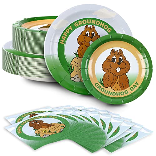 Groundhog Day Party Pack for 24 guests! Includes:24 Heavyweight Dinner Plates, 24 Side Plates & 32 Party Napkins. Theme for classrooms, Feb. 2nd, movie night, or trivia party