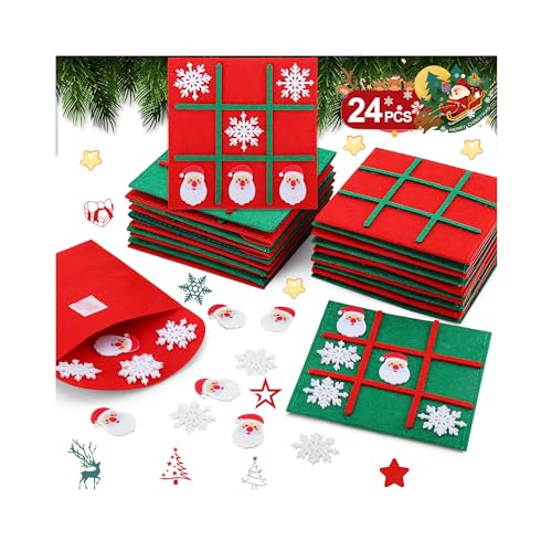 SCIONE 24 Pack Christmas Party Favors Gift for Kids, Tic Tac Toe Strategic Board Game for Kids and Family, Happy Christmas Stocking Stuffers Boys Girls School Classroom Rewards