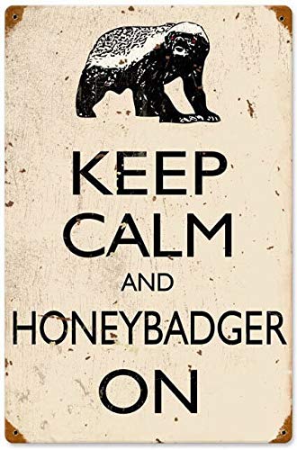 Maizeco Retro Honey Badger Metal Tin Signs 8x12 Inch Decorative Poster Plate for Coffee House Bar Pub Kitchen Beer Funny Wall Decor