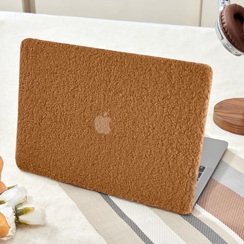 GABraden Compatible with MacBook Air 13 inch Case,2018-2020Release(A2337 M1 A2179 A1932) with Touch ID & 2 Pack Keyboard Protectors,Faux Skin Plush Design Laptop Hard Shell（Brown Plush）