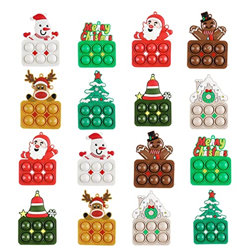 16 Pack Christmas Mini Keychain Set, Christmas Pop It Push Keychain Santa Elk Snowman Christmas Tree Gingerbread Man Keychain for Kids Teens Adults Small Bulks Stuffers Decor Kit