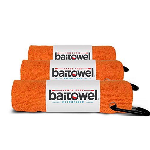 Bait Towel 3 Pack Orange fishing towels with clip, plush microfiber nap fabric, 16x16, The original Bait Towel value 3 pack (Orange Crush)