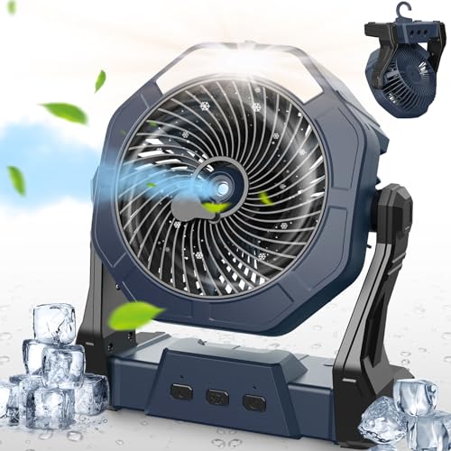 Ausic Misting Fan Portable, Camping Fan with Light & 250ml Water Tank, 10000mAh 8 Inch Battery Operated Rechargeable Fan, Outdoor Fans for Patios, Cooling Fan with Hook for Tents, Bedroom, Travel