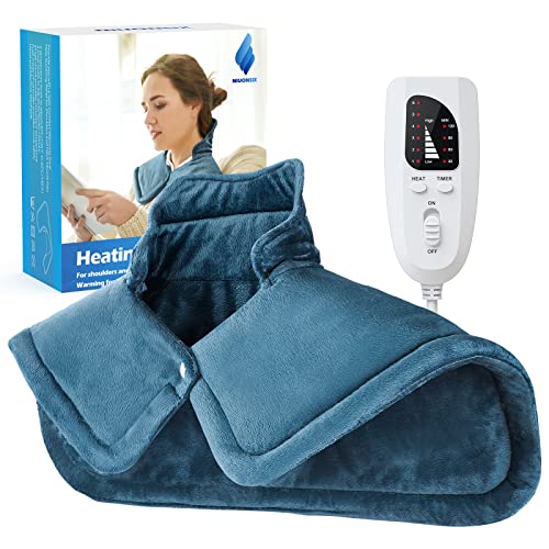 Heating Pad for Neck and Shoulders, NIUONSIX Christmas Gifts for Women Mom Wife Men Dad, Weighted Electric Heating Pad for Back Pain Relief 6 Heat Settings 4 Timers Auto Off, Blue