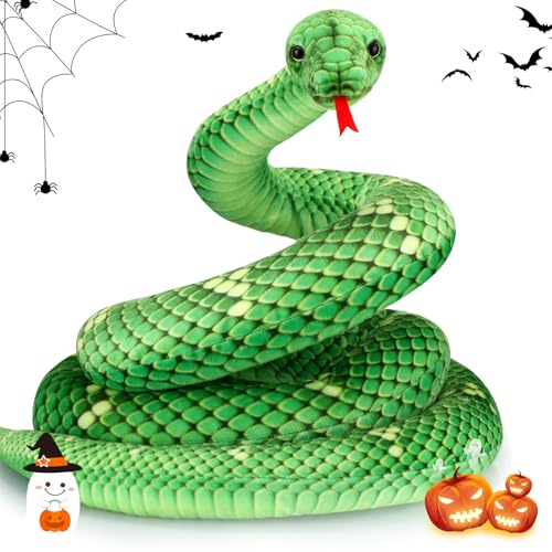 Hiboom Giant Snake Plush Large Stuffed Animal Snake Realistic Stuffed Snake Lifelike Plush Snake Toy Gifts for Birthday Halloween Party Decoration Prank Props(110 Inch,Green)