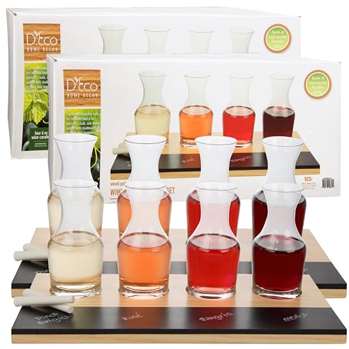 D'Eco Wine Tasting Flight Sampler Boards (2 Pack) - Set Includes Eight 6 oz Decanter Glasses & 2 Wood Paddles w Chalkboards - Great for Winery Taste Testing & Date Idea - Housewarming & Wedding Gift