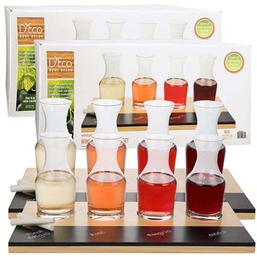 D'Eco Wine Tasting Flight Sampler Boards (2 Pack)- Set Includes Eight 6 oz Decanter Glasses & 2 Wood Paddles w Chalkboards- Great for Winery Taste Testing- Holiday Party Exchange & Christmas Gift Idea