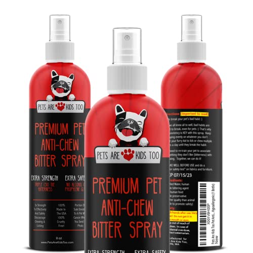 Anti Chew Dog Training Spray: No Chew Bitter Spray and Pet Deterrent for Dogs and Cats - Behavior Correction to Stop Chewing and Licking - Safe for Furniture, Paws and Bandages - 8 Oz (1 Bottle)