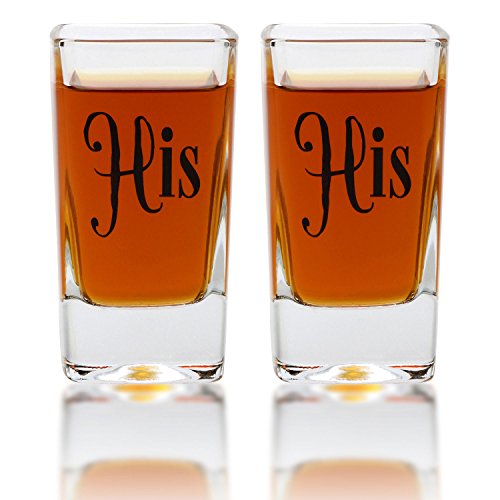 His & His Square Shot Glasses - Gay Couple Same Sex Tall Shot Set - Engagement, Wedding, Anniversary, House Warming, Host Gift, 2.8 Ounce