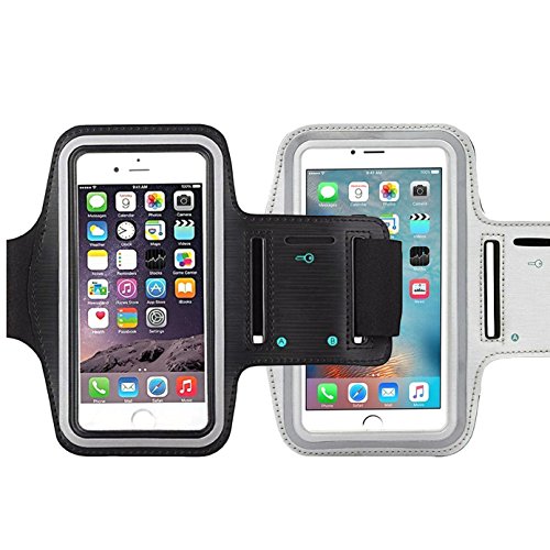 [2Pack]Water Resistant Cell Phone Armband,iBarbe 5.7 Inch Case for such as iPhone 8, 7, 6, 6S PLUS, Galaxy Note 8/S7 Edge/S8/S8+ - Adjustable Reflective Workout Band, Key Holder-silver+black