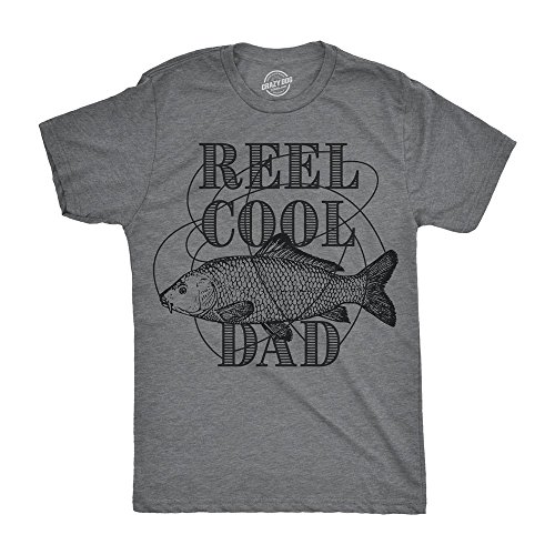 Crazy Dog Mens Reel Cool Dad T Shirt Funny Fathers Day Fishing Gift for Husband Fisherman Punny Jokes Dad Joke Humor Dark Heather Grey XXL