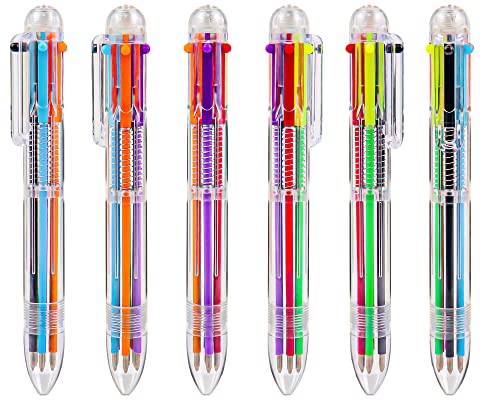 IHPUKIDI 48 Pack 0.5mm 6-in-1 Multicolor Ballpoint Pen, 6 Color Transparent Barrel Retractable Ballpoint Pens for Office School Supplies Students Gift