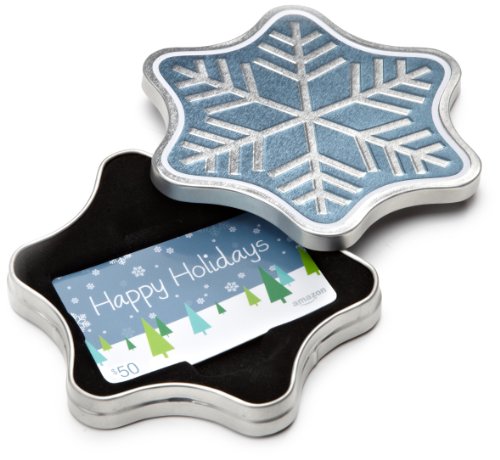 Amazon.com $50 Gift Card in a Snowflake Tin (Happy Holidays Card Design)