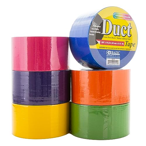 Bazic Fluorescent Colored Duct Tape, Assorted Colors, Pack of 6, 1.89-inch x 10 Yard