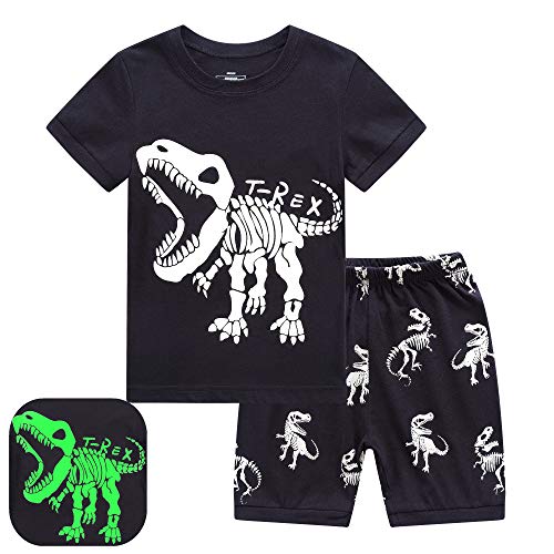RKOIAN Little Boys Short Pajamas Sets Glow in The Dark Toddler PJS Cotton Kids Sleepwears (Black/T-Rex, 5)
