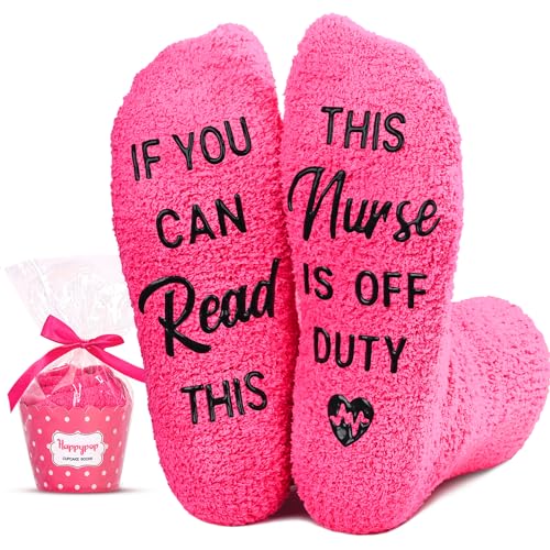 HAPPYPOP Fuzzy Socks Nurse Off Duty Socks Nurse Socks Women, Nurse Gifts RN Gifts For Nurses CNA Gifts Nurse Day Gifts Future Nurse Gifts