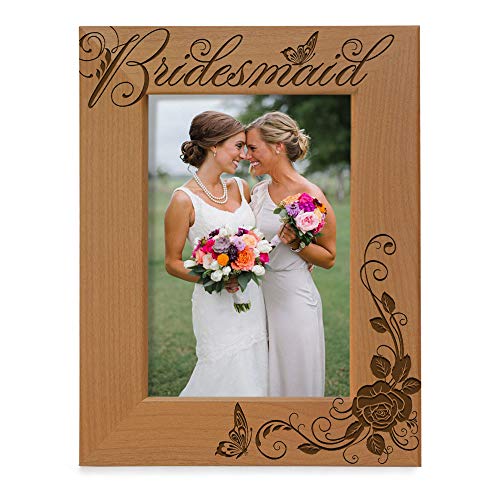 KATE POSH - Bridesmaid - Engraved Natural Solid Wood Picture Frame and Wall Decor (4x6 Vertical)