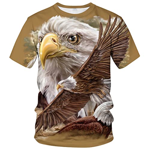 ARORALS Men's Bald Eagle T-Shirt Summer Short Sleeve Tees Tops Animal Theme Sweatshirt Realistic Graphic Shirt,Brown,M