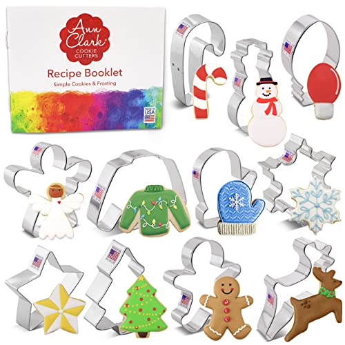 Christmas Cookie Cutters 11-Pc Set Made in USA by Ann Clark, Gingerbread Man, Christmas Tree, Candy Cane, Reindeer and more