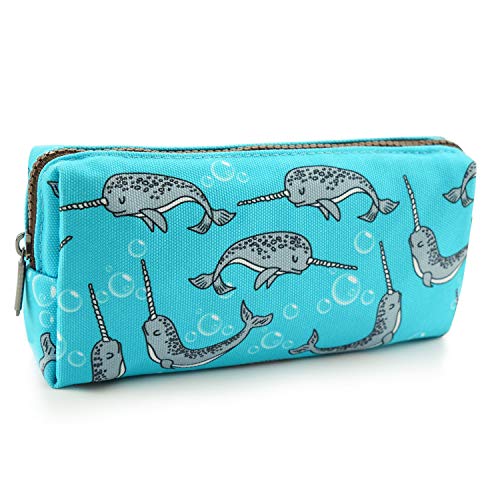 LParkin Cute Narwhal Canvas Pencil Case Pen Bag Pouch Stationary Case Gadget Makeup Cosmetic Bag Box