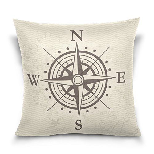 ALAZA Throw Pillow Case Decorative Cushion Cover Square Pillowcase, Vintage Wind Rose Compass Sofa Bed Pillow Case Cover(16x16inch) Twin Sides