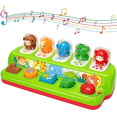 YEEBAY Pop Up Animals Toy with Music & Sound, Early Developmental Toy for 12-18 Months Baby, Infants & Toddlers,1 Year Old Girls & Boys